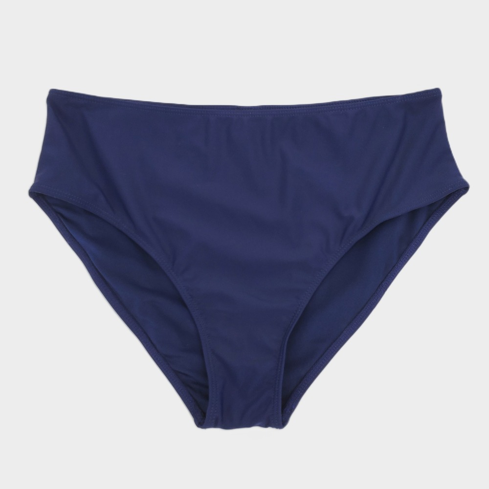 Yonique High Waisted‎ Bikini Swim Bottom Large Navy Blue Lined Stretch Nautical